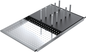 Tapa de cubeta perforada de acero inox. con escurreplatos extraíble de HPL negro